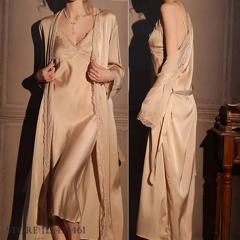 Female Long Robe 2PCS Set Eleg - Robe Silk Women incelemesi ve fiyatı