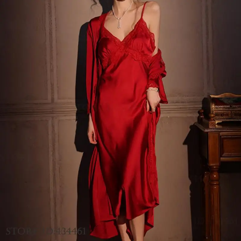 Female Long Robe 2PCS Set Eleg - Robe Silk Women incelemesi ve fiyatı